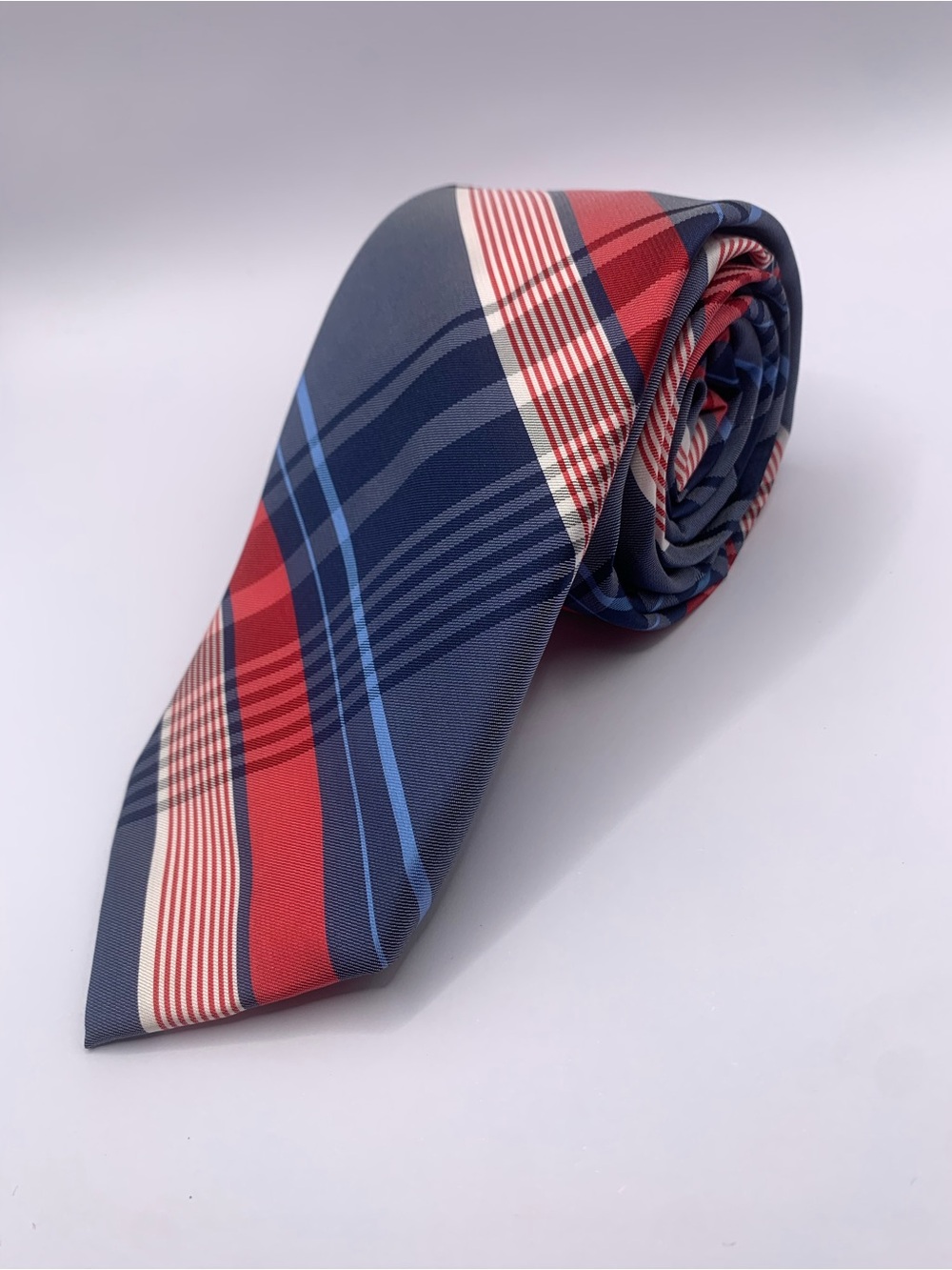Chaps Red, Navy & Light Blue Plaid Men's Tie